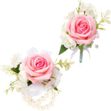 Wrist Corsage and Boutonniere Set, Artificial Rose Corsage Wristlet and Boutonni Carnation