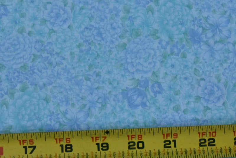 32" Long, Vintage, Blue & Green Pastel Floral Cotton, P5691 Flowering Plants