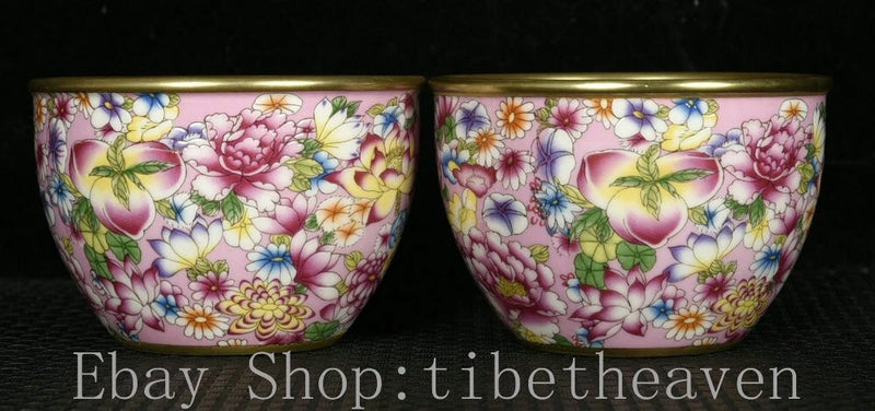 3.2" Qianlong Marked Old Chinese Enamel Porcelain Peony Flower Crock Cylinder Peony