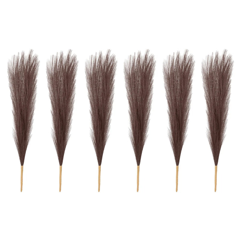 6 Pcs 17 Inch Faux Pampas Grass Artificial Boho Decor Dark Brown Pampas Grass