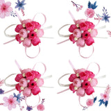 4 Pcs Wedding Brooch Wrist Flowers Silk Flower Ornament for Wedding Parties Bouquet