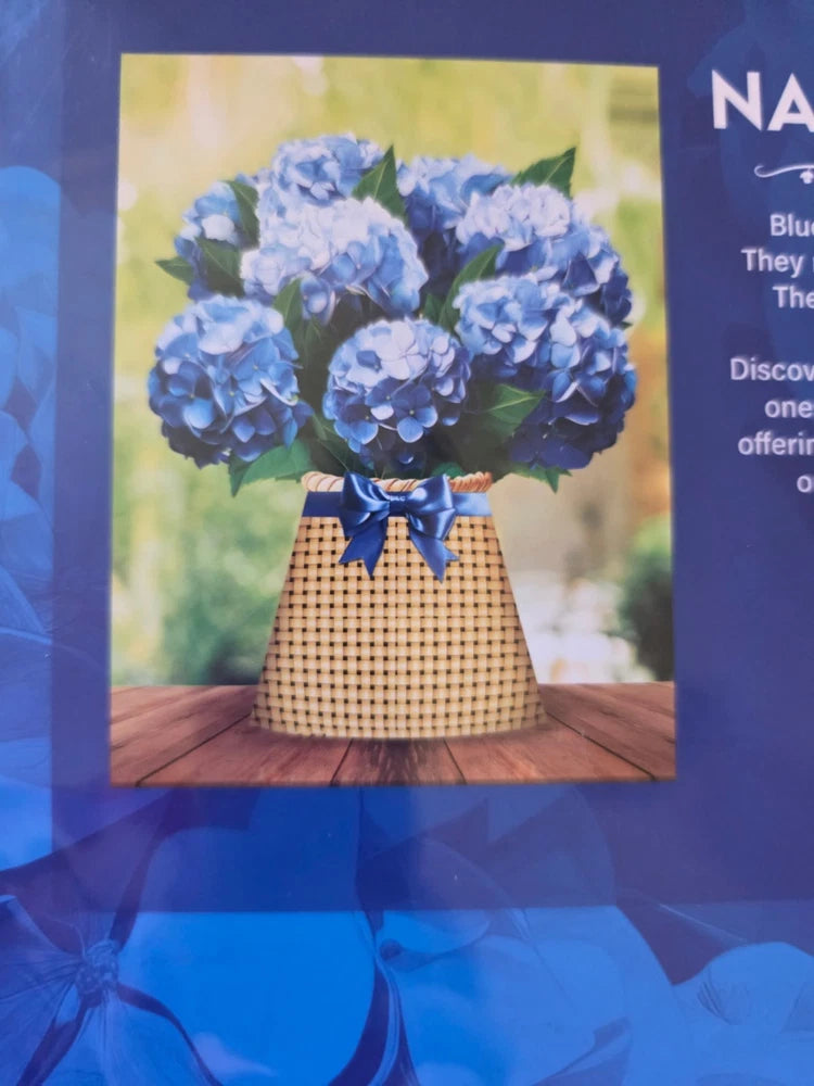 Paeone Nantucket Hydrangeas 12" Pop-Up Flower Bouquet Greeting Card Blue Hydrangea