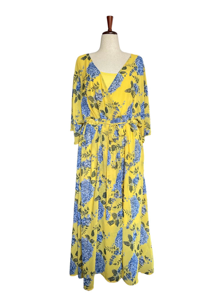 Ellos Blue Hydrangea Print Chiffon Wrap Dress Size 18/20 NWT Hydrangea
