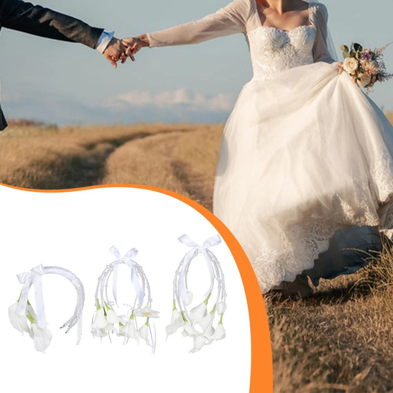 White calla lily bridal bouquet set with ribbon ties, photo prop