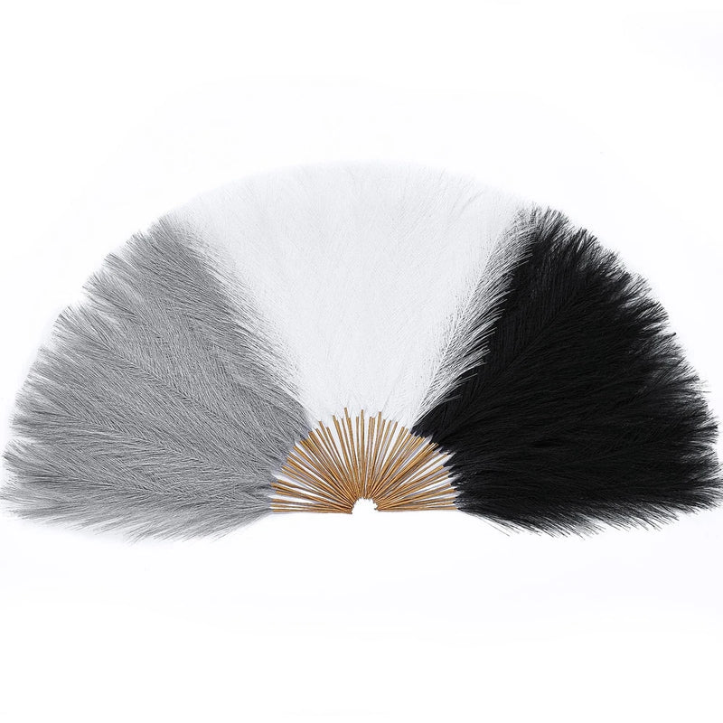 60 PCS Black Pampas Grass Decor 17 Inch Faux Fluffy Artificial, Vase Filler Pampas Grass