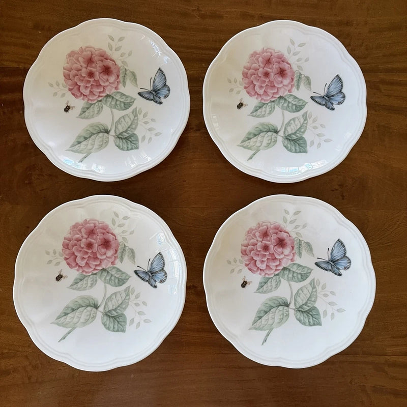 Lenox Butterfly Meadow Set of 4 Hydrangea and Eastern Tailed Blue Bread Plate Hydrangea