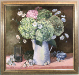 Norma Cahill 1996 Hydrangeas In Whit Jug Framed Oil Painting Hydrangea
