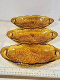 3 Vtg Embossed Amber Glass Sunflower Flower Oval Relish Dish Plates Candy Bowls Sunflower