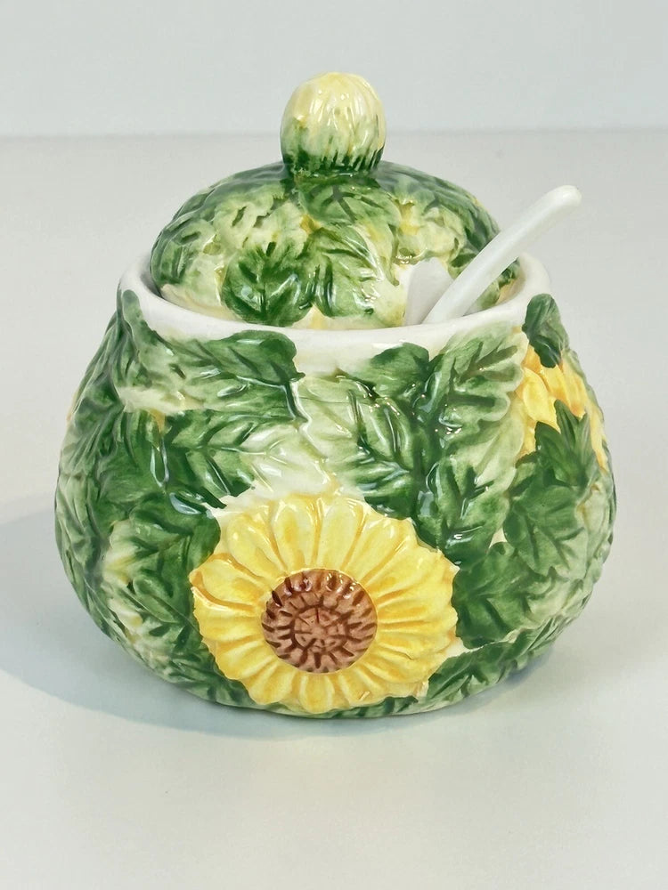 Vtg Ceramic Sunflower Sugar Bowl Soup Tureen Late 20th Century Hand Painted 5x4Ó Sunflower