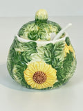 Vtg Ceramic Sunflower Sugar Bowl Soup Tureen Late 20th Century Hand Painted 5x4Ó Sunflower