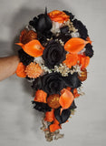 Orange Black Rose Calla Lily Bridal Wedding Bouquet Accessories Bouquet