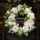 Floral Wreath Door Wreath Artificial White Peony Wreath for Front Door 15''-1... Hydrangea