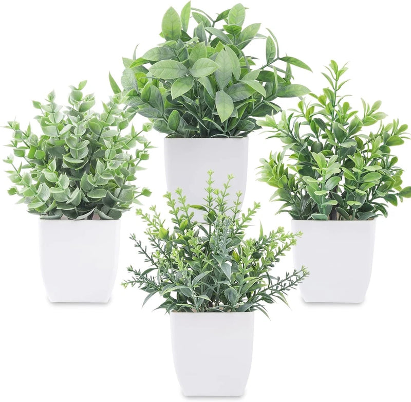Der Rose 4 Pack Mini Fake Plants Artificial Greenery Potted Home Office Decor Green Plant