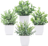 Der Rose 4 Pack Mini Fake Plants Artificial Greenery Potted Home Office Decor Green Plant