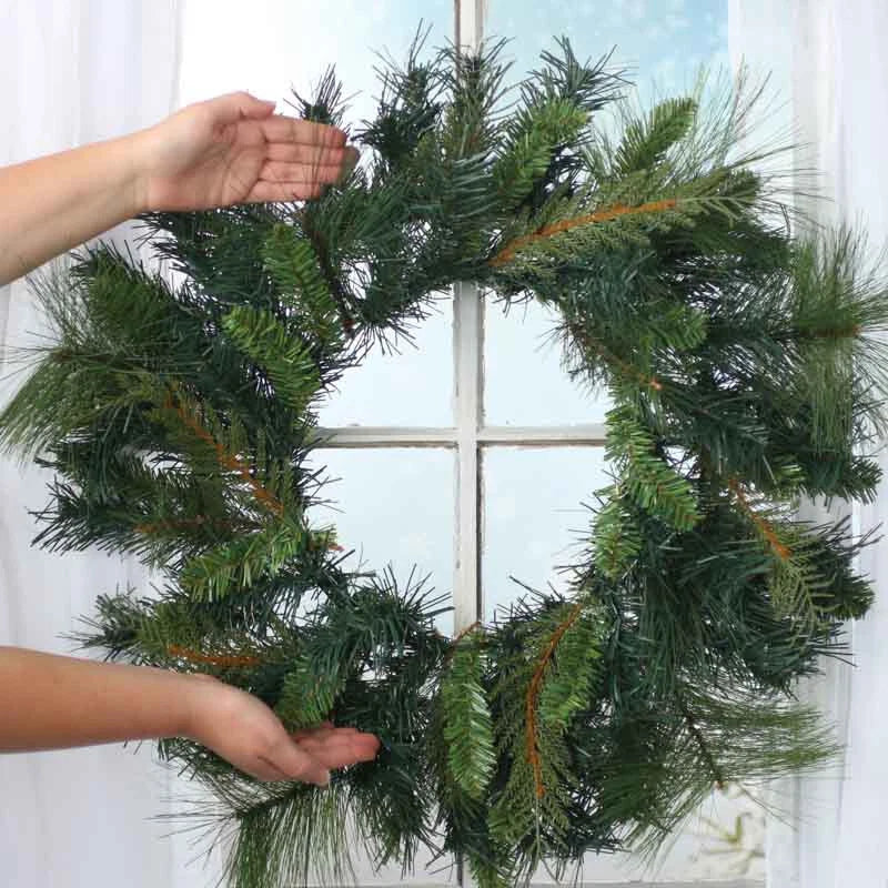 33" Artificial Mixed Green Pine Christmas Holiday Winter Wreath Green Plant