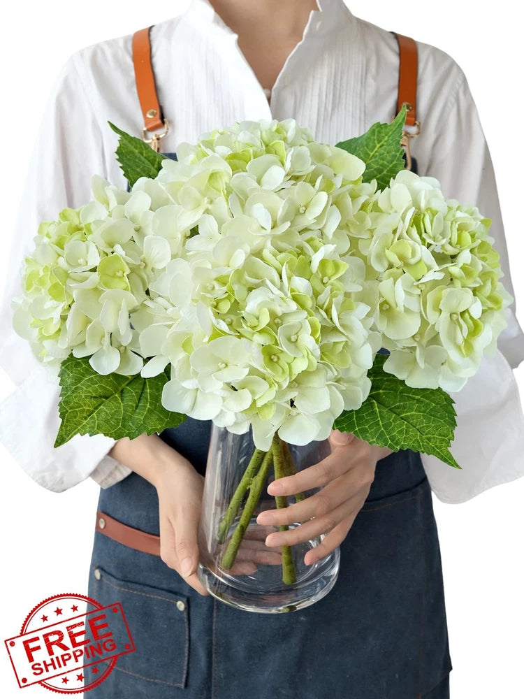 JINWOE 4PCS Green Hydrangea Silk Flowers, 21" Real Touch Hydrangea