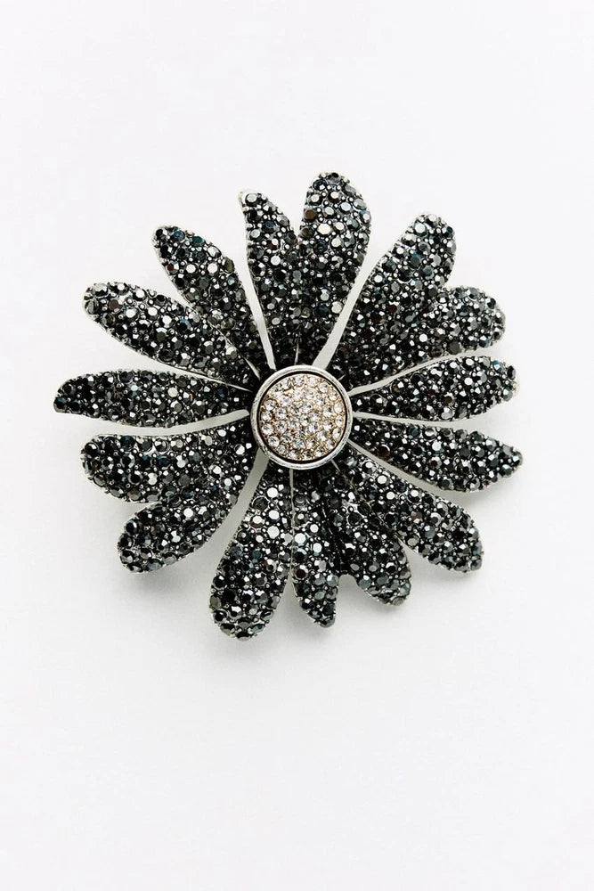 VTG Brooch Silver Tone Rhinestone Sunflower Elegant Classy Stmnt Fashion Jewelry Sunflower