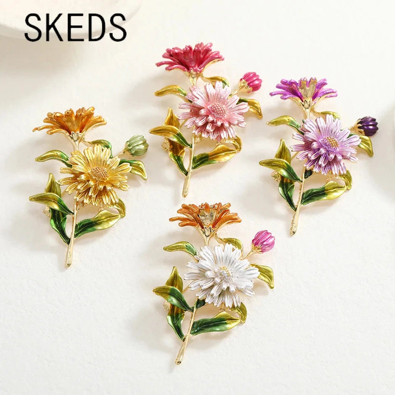 Creative Daisy Flower Enamel Brooches Pins For Women Plant Elegant Pin Jewelry Sunflower