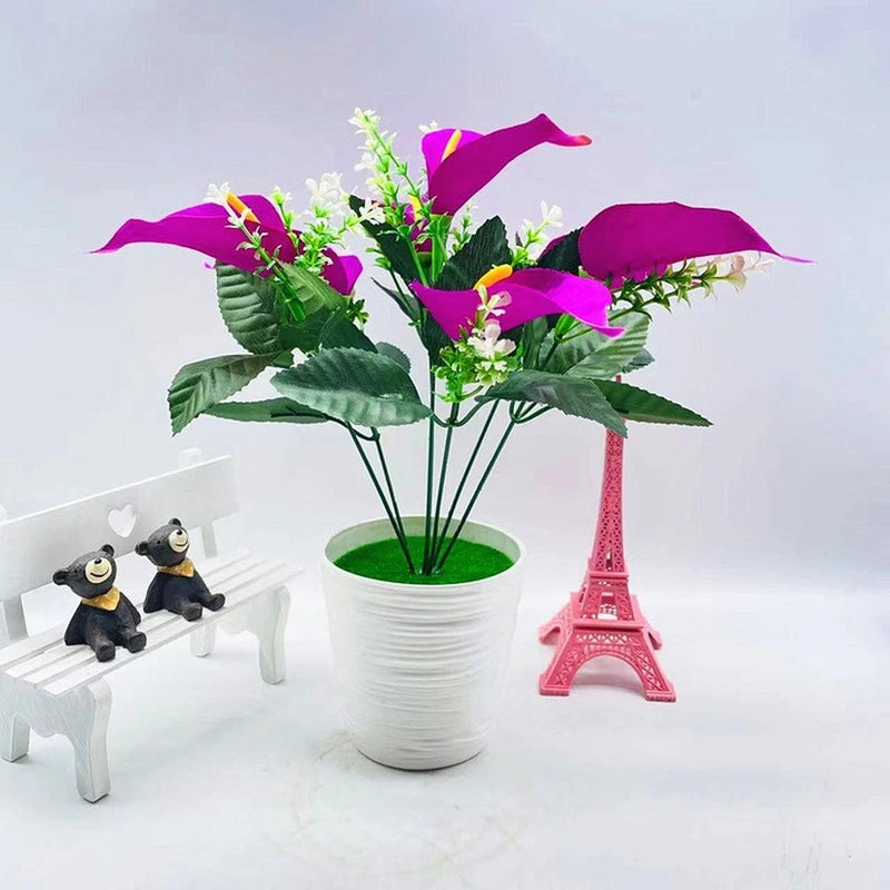 Realistic Calla Lily Potted Plant Made of Silk Cloth and Plastic 26cm Wide Lily