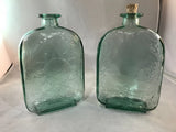 Light Sage Green Pressed Glass Sunflower and Flower Trim 8 1/2 Tall (Set of 2) Sunflower