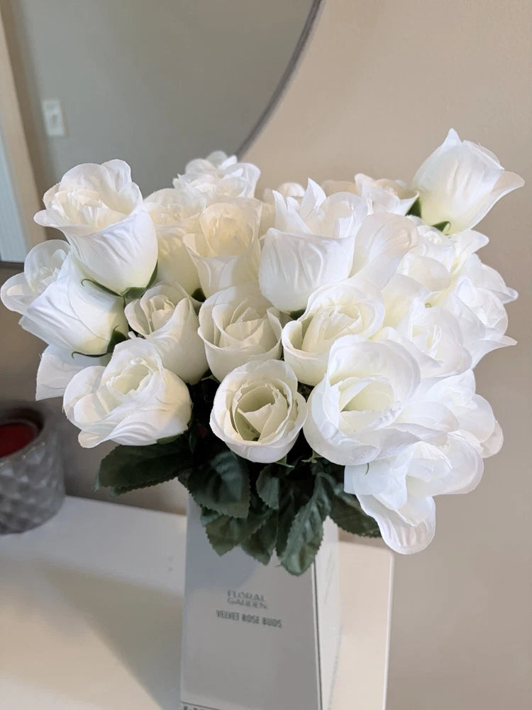 60PCS White Silk Rose Artificial Flower Proposal Bouquet Home Decor Bridal Lot Bouquet