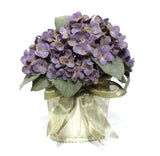 Purple Hydrangea Floral Arrangement in White Planter Hydrangea