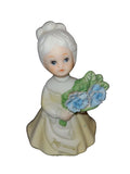 Vintage February Birthday Girl with Flowers Figurine Blue carnations Carnation