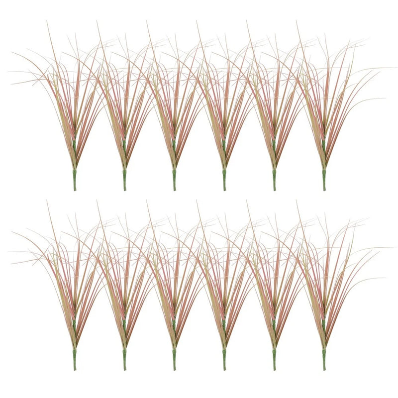 Set of 12 artificial grass plants with thin green blades, plastic stems