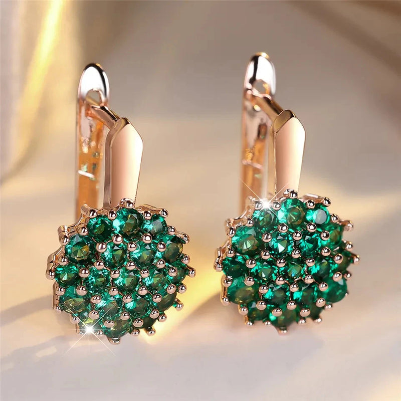 Hoop Earrings Simulated Zirconia Green Sunflower Rose Gold Tone Women Jewelry Sunflower