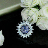 3CT Round Cut Lab-Created Sapphire Halo Sun Flower Pendant 14K White Gold Plated Sunflower