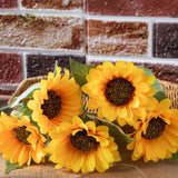 Artificial Sunflower Heads 27.5cm Orange Faux Flowers 5 Pack for Wall Vase Sunflower
