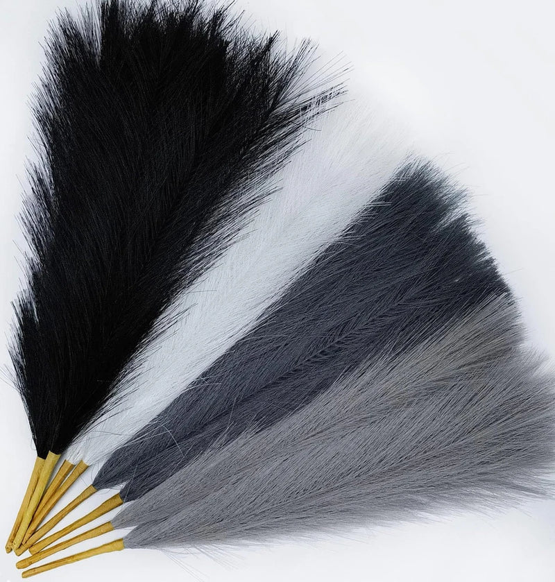 8 Pcs 17" Pampas Grass Faux Dried Decor, Fluffy Fake Small Pompas Artificial Bla Pampas Grass