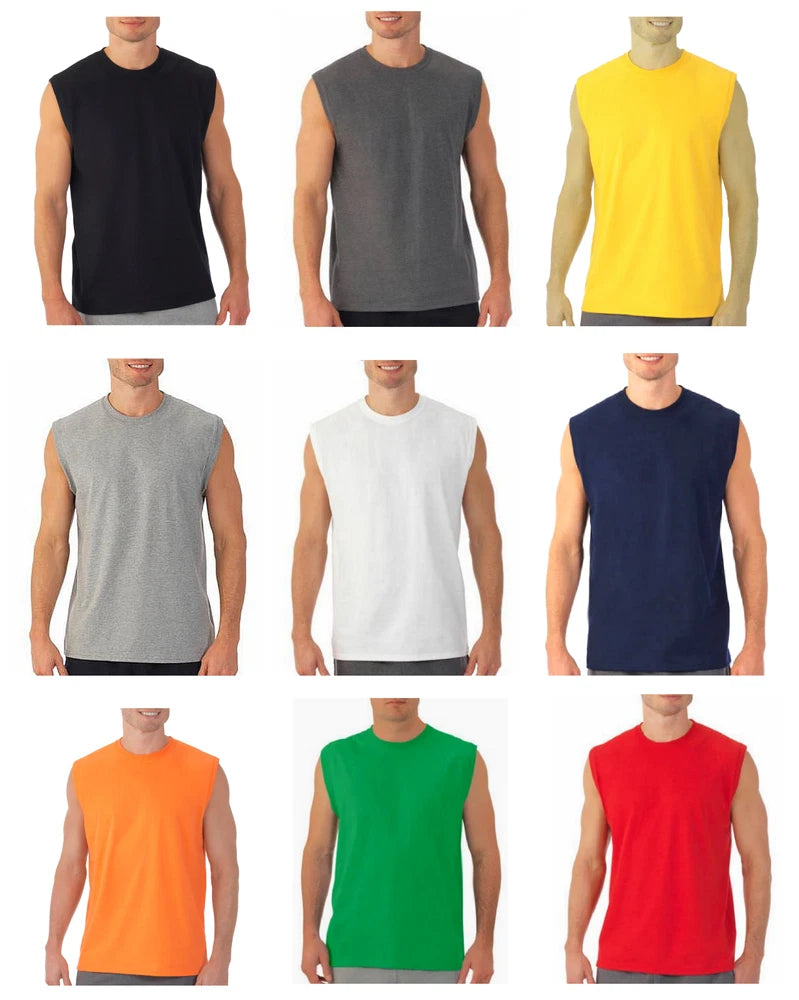Mens Cotton Sleeveless T Shirt Tank Solid Blank Hot Summer Gym Cool Comfort US Roses