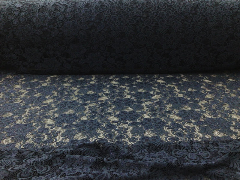 Embroidered Stretch Lace Apparel Fabric Sheer Floral Oxford Navy Floral XX513 Flowering Plants