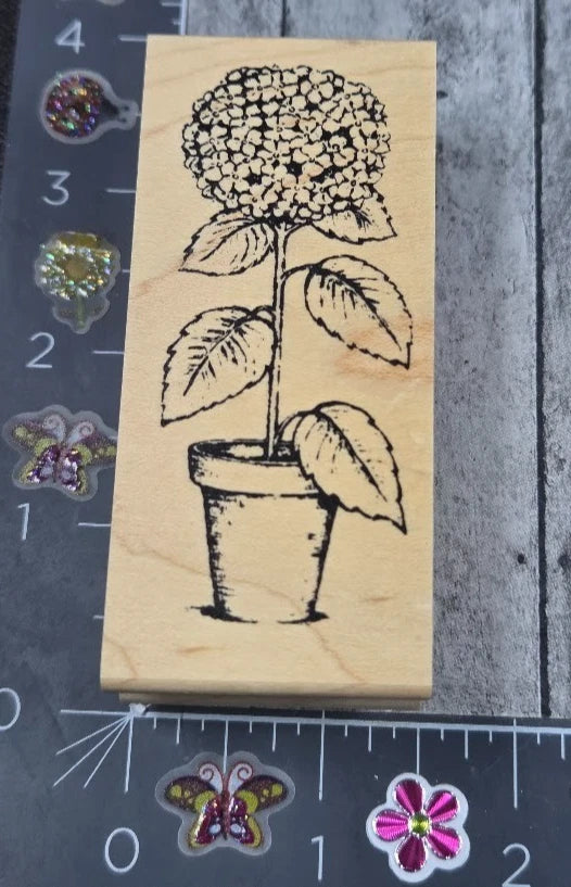 Great Impressions Flower Plant Pot Hydrangea E399 Rubber Stamp Wood #Q25 Hydrangea