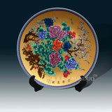 35CM  Golden Peony Flower Decorative Porcelain Plate Peony