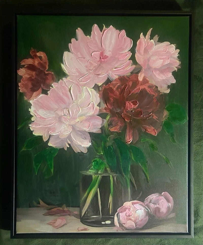 Vase Of Peonies Still Life Canvas Hand Embellished Framed Wall Art  16Óx20Ó Peony