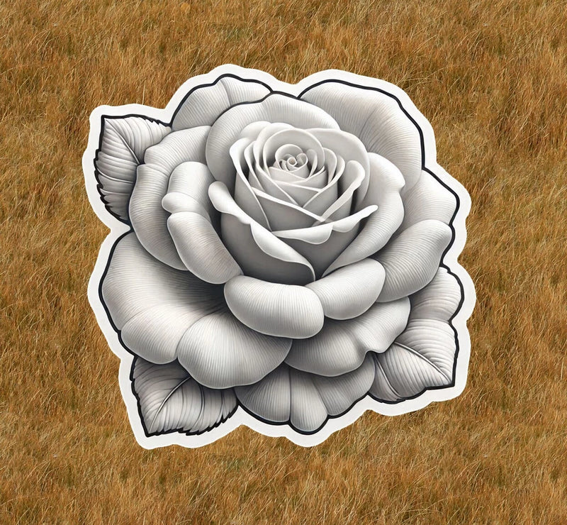 White rose waterproof vinyl sticker decal, 3D-style flower with embossed petals