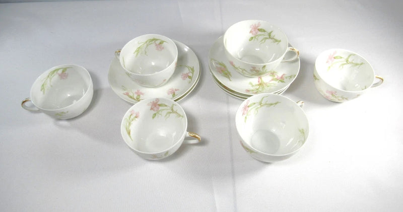 Vintage Pink Carnation 6 Cups and 4 Saucers Haviland Schleiger 472F Carnation