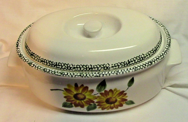 Vintage Sunflower Oval Ceramic Casserole Dish Ð 10Ó Ð Cottage Farmhouse Kitchen Sunflower
