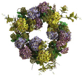 LARGE 24" ARTIFIFICAL SILK FAKE HYDRANGEA FLOWER PURPLE GREEN WREATH Hydrangea