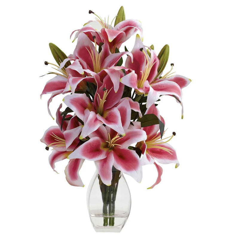 Rubrum Lily Silk Flower Arrangement w/ Vase Lily