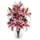 Rubrum Lily Silk Flower Arrangement w/ Vase Lily