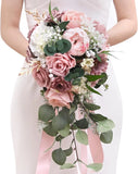 Dusty Pink Peony Wedding Bouquet for Bride & Bridesmaid - 9.8 Inch Decor Bouquet