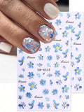 Blue Daisy Nail Art Stickers Decals Spring Summer Flower Forget-me-not Gold H024 Daisies