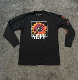 MEDIUM Neff Happy Sunflower Flower Long Sleeve Shirt Black Mens - Sleeve Print Sunflower