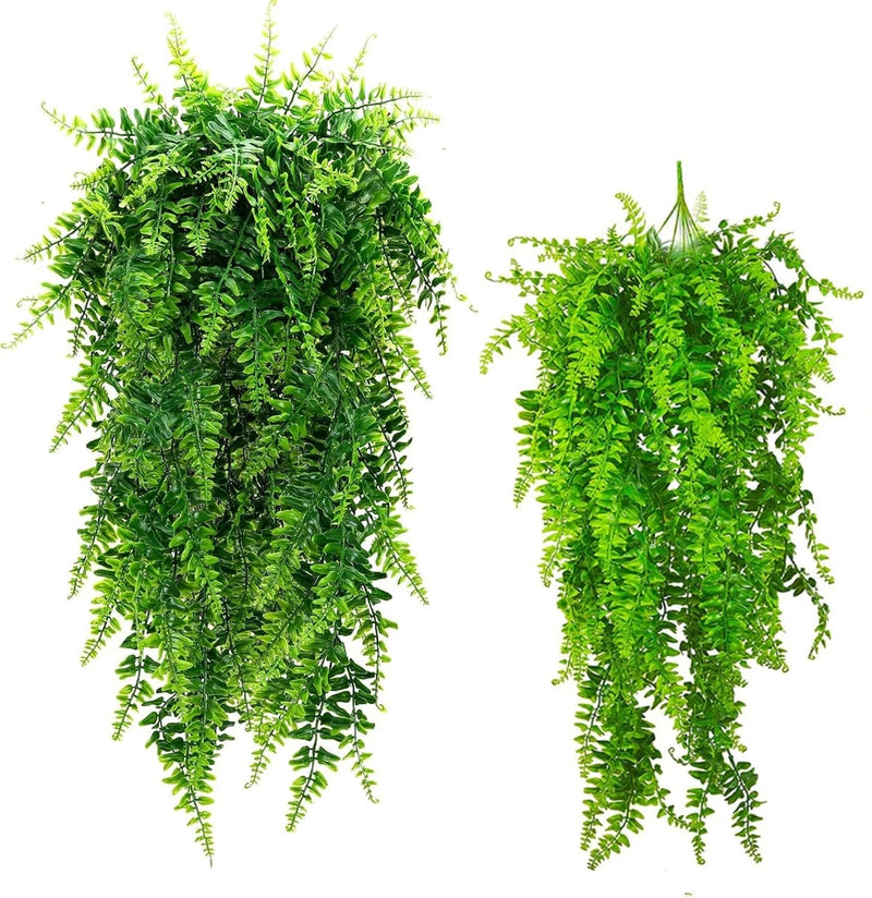 2 Pcs Artificial Hanging Plants Fake Hanging Boston Ferns Plants for Outdoro Green Plant