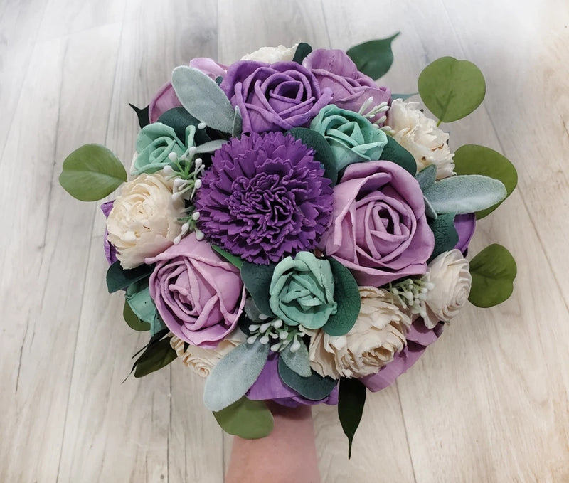 Lavender & Sage Bridal Bouquet Sola Wood Bridesmaid Flowers Eucalyptus Wedding Carnation