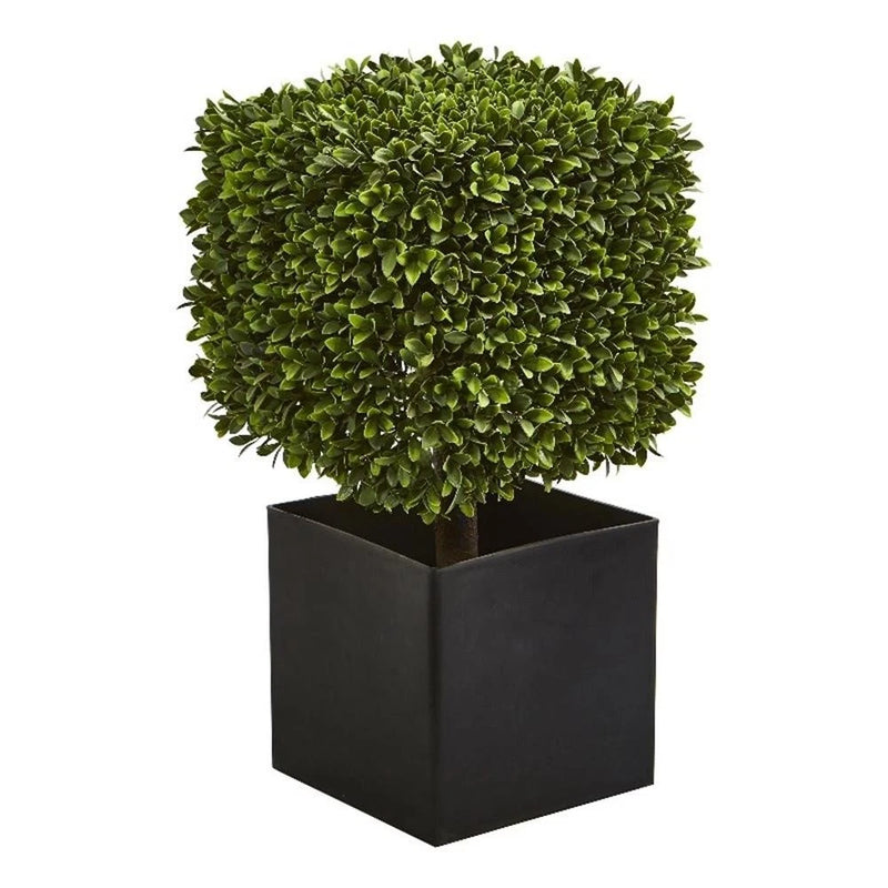 Nearly Natural 27" Boxwood Artificial Plant in Black Planter (Indoor/Outdoor) Green Plant