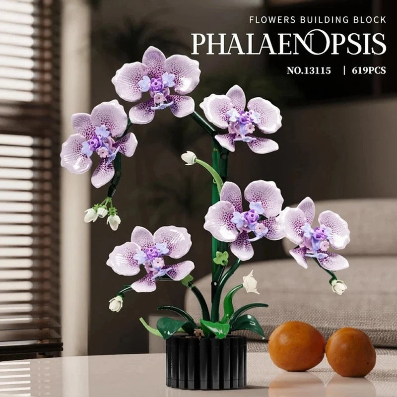 619 PCS Phalaenopsis Building Blocks Flowers Orchid Potted Plants Simulation,to Orchids